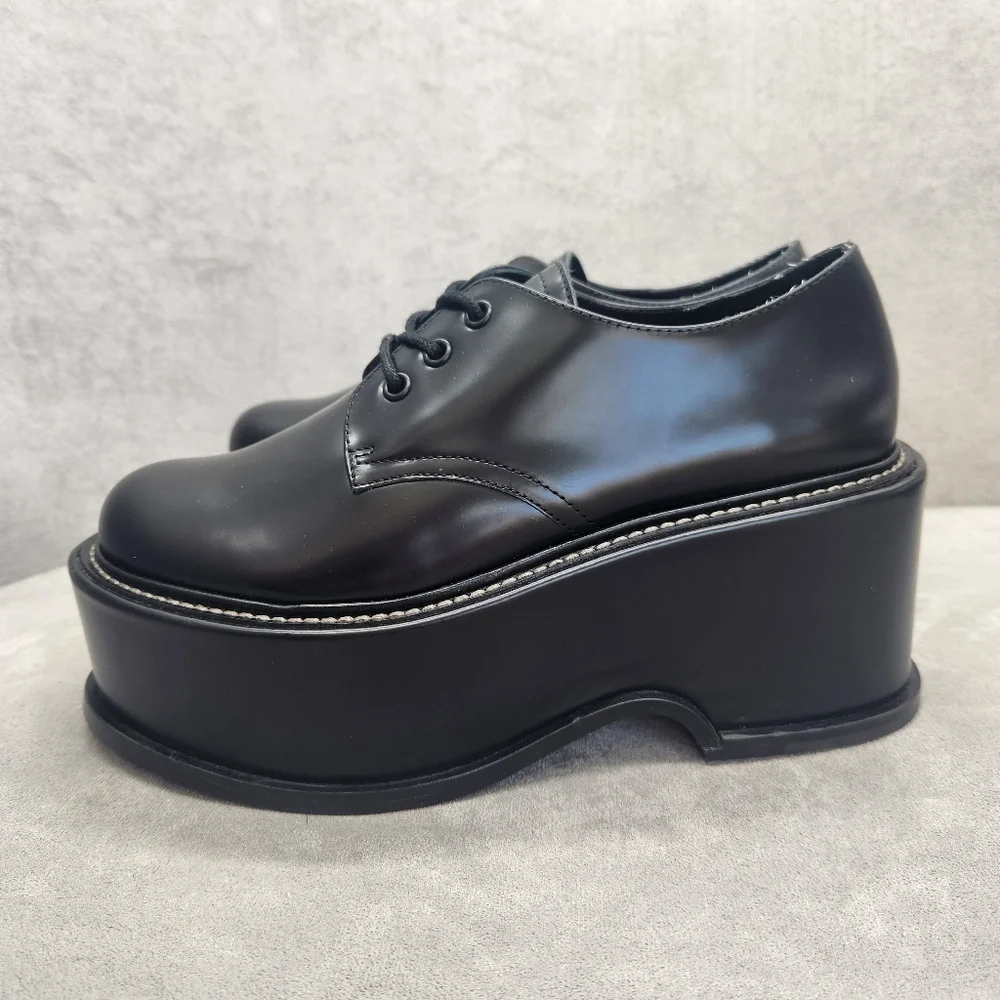 Artisan Platform Derby Shoes Women's 7 Black Leather Chunky Academia New $200